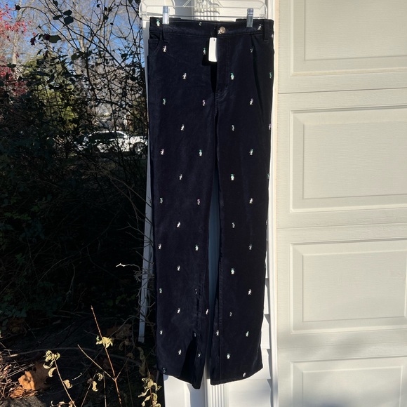 NWT Talbots Fun & Soft Navy Embroidered Penguins Velveteen Slimming Pants - Picture 6 of 6